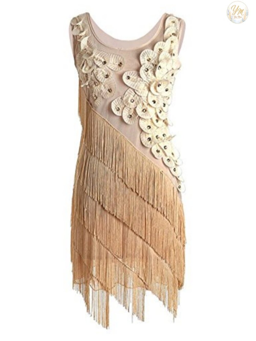 1920s Flapper Dress Beaded Fringe Scalloped Petal Plus Size Swing Cocktail